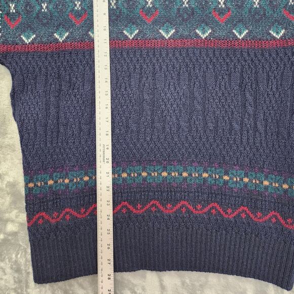 Vintage 70s Pendleton Sweater Mens L Navy Blue Fair Isle Wool Crew Neck Pullover - Picture 6 of 7